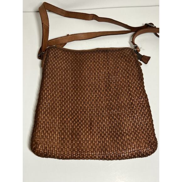 Harbour 2nd EUC Brown Woven Leather Crossbody Shoulder Handbag 10" x 11" MINT - Picture 2 of 12